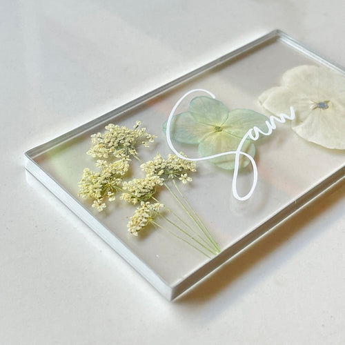 Blue Floral Silver Place Card