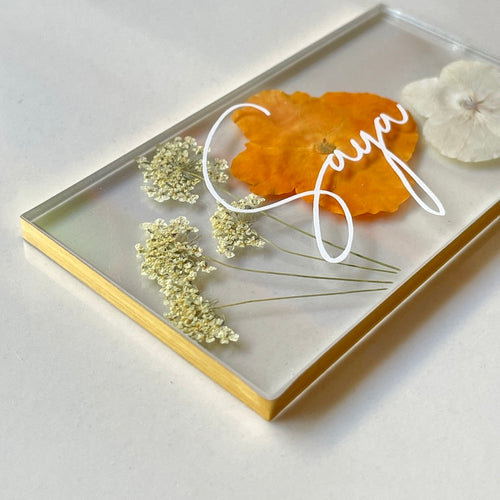 orange gold floral place cards