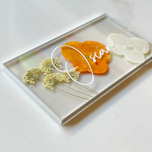 orange silver floral place cards