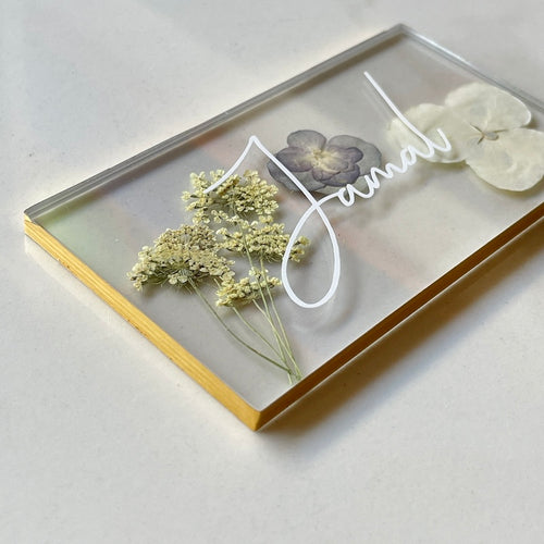 purple gold floral place cards